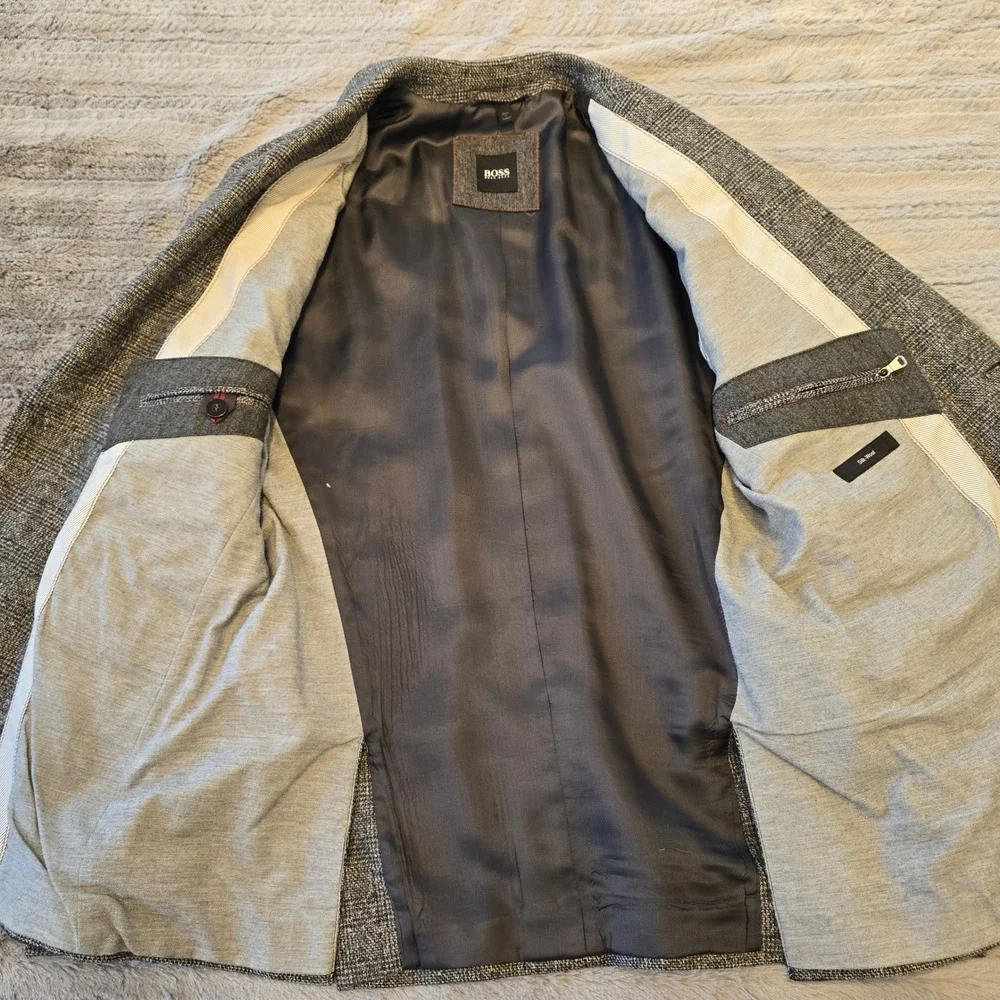 Hugo Boss Coastu Grey Glen Check Wool Silk Sport Coat Blazer Elbow‎ Patches 40R